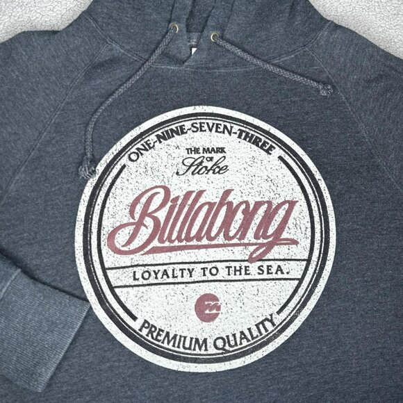 Billabong Hoodie Mens Medium Charcoal Gray Graphic Pullover Fleece Y2K Surf - Picture 3 of 14